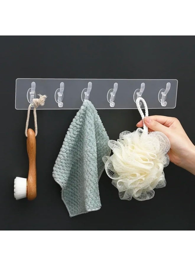 2-Pack 6-Hook Wall Hanger Strip  Multi-Purpose – Strong PVC Adhesive Hooks for Clothes, Bags, Towels & Keys, No-Drill Damage-Free Installation – Space-Saving Wall Organizer for Kitchen, Bathroom, Bedroom & Office - Image 3